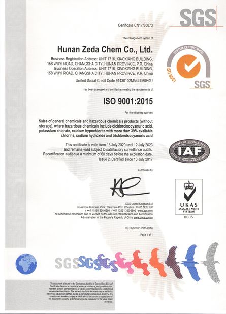 China HUNAN ZEDA CHEM CO.,LTD zertifizierungen